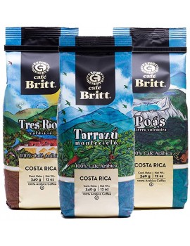Café Britt® — Costa Rican Origins kafijas komplekts (12 oz.) (3 iepakojumi) (Tarrazú, Tres Ríos & Poás) — veselas pupiņas, arabikas kafija, košers, bez lipekļa, gardēdis un vidēji gaišs un tumšs grauzdējums